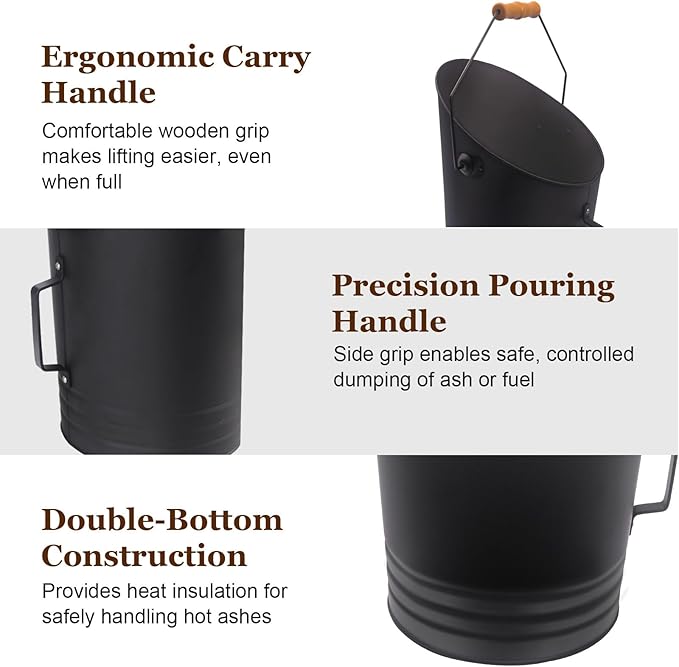 GameXcel Pellet Bucket - 2.64 Gallon Metal Container - Heat-Resistant Steel Bin for Hot Ash Pellets Firewood - Convenient Ash Disposal with Handle