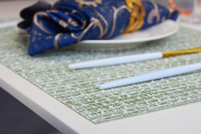 PIGCHCY Elegant Placemats Set of 4 Blended Woven Heat Resistant Durable Placemats Washable Easy to Clean Table Mats for Dining Room and Decorate (Colorful Green)