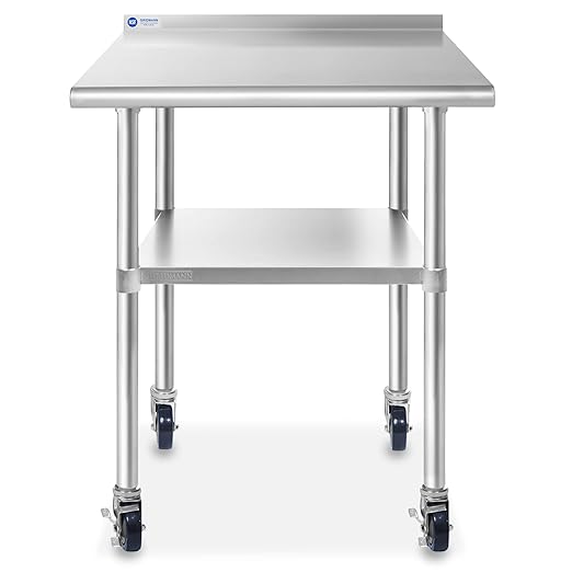 GRIDMANN Stainless Steel Table 36 in. x 24 in., NSF Commercial Kitchen Prep & Work Table w/Backsplash and Wheels