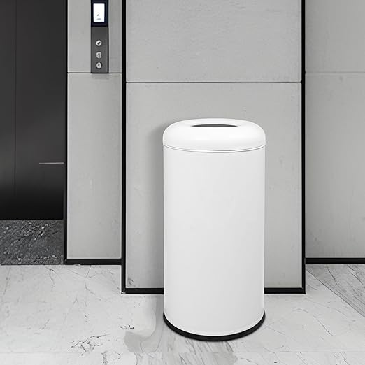 15.5 Gallon Commercial Trash Can, Round Open Top Waste Bin for Indoor and Outdoor, Stainless Steel Trash Bin with Lid, Durable Metal Garbage Can for Restaurant, Kitchen, Office, White