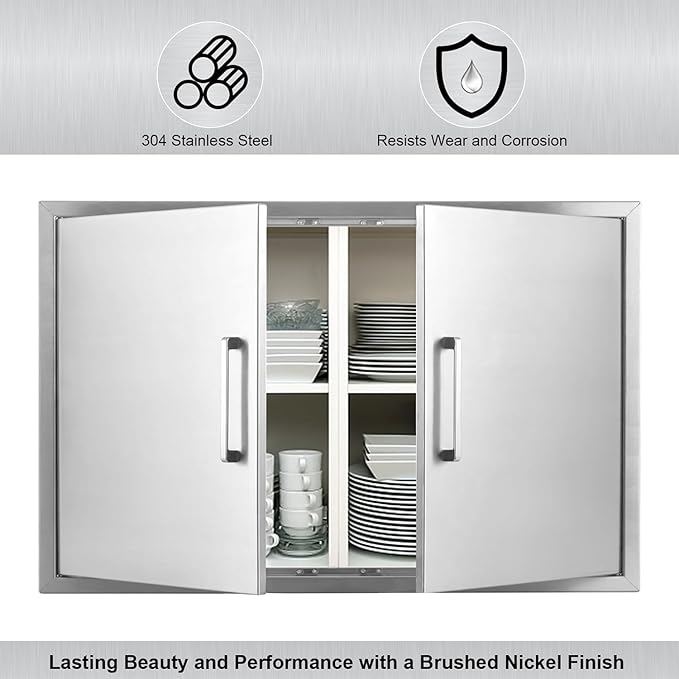 Outdoor Kitchen Door, 30" W21 H Outdoor Kitchen Access Door, Stainless Steel BBQ Double Door, Available for Outdoor Kitchen Island or Outdoor Kitchen.
