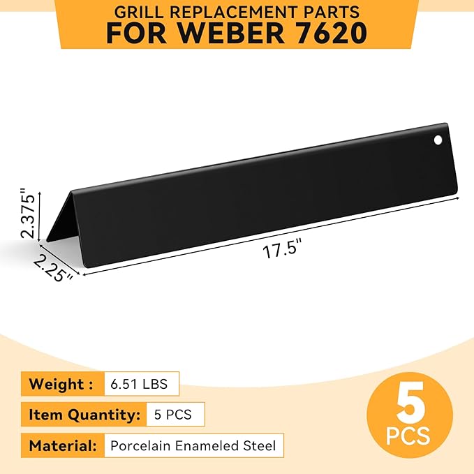 17.5 Inch Flavorizer Bars for Weber Genesis for Genesis E310, E320, E330, S310, S320, S330, Replacement for Weber Genesis Grill Parts 7620, 5 PCS, Porcelain-enameled