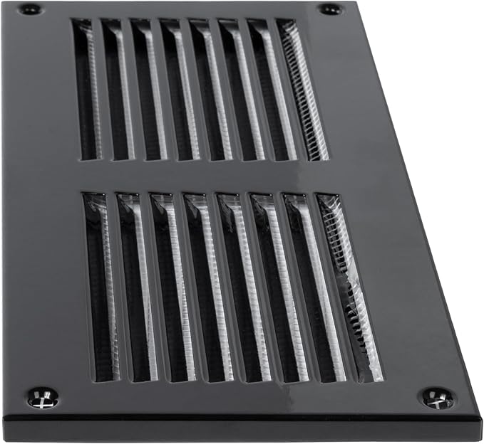 Repa Market 8x4 Inch Air Vent Cover/Black Galvanized Steel Louvered Grill Cover with Mesh Screen/Wall or Ceiling Vent/Durable Flush Mount HVAC Register for Indoor and Outdoor Ventilation