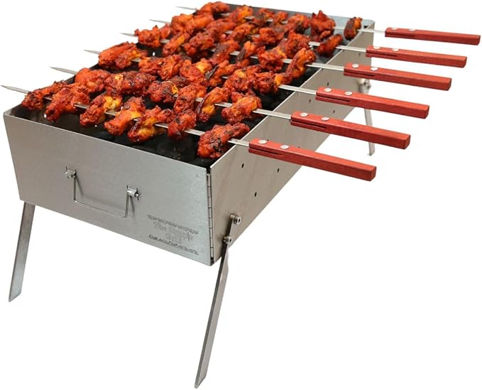 The Simple Grill | Stainlees Steel Foldable Charcoal Grill for BBQ | Camping Grill Mangal for Outdoor Cooking and Barbeque| SKEWERS AND ACCESSORIES INCLUDED