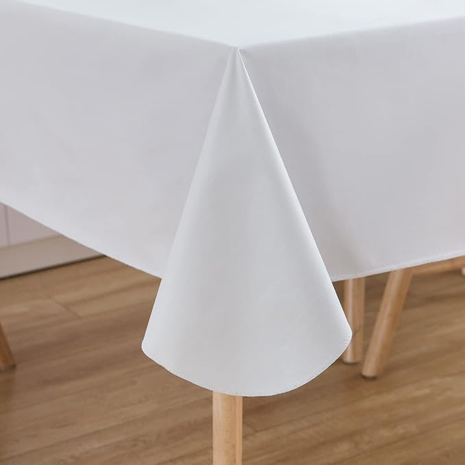 LIBERECOO Vinyl Tablecloth with Flannel Backing, Solid White, Waterproof, Stain-Resistant, Easy-Clean Table Cover for Dining, Kitchen, and Outdoor Use, 60" x 60" Square