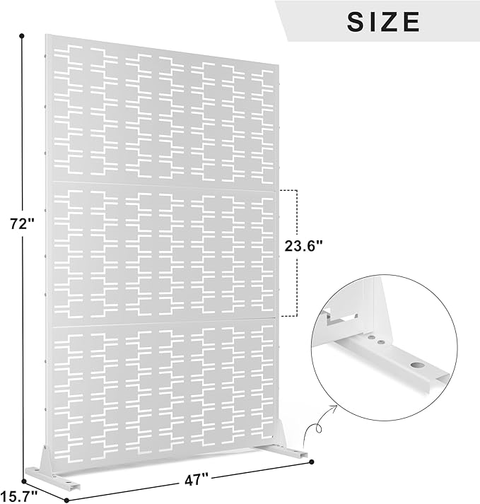Metal Privacy Screen Outdoor 72" H×47" W,Freestanding Decorative Privacy Screen for Balcony Yard&Garden,Privacy Fence-White&Brick