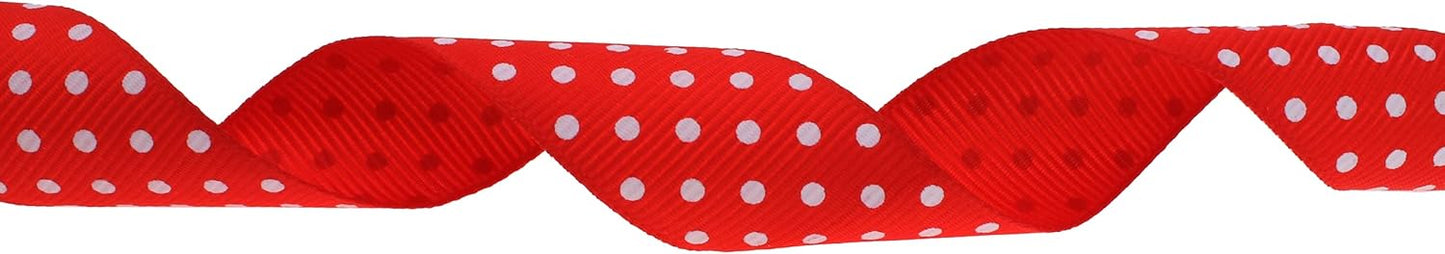 Polka Dot Grosgrain Ribbon 25 Yard Each Roll 100% Polyester (1", Red)