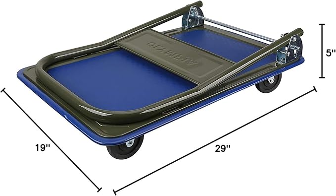 Olympia Tools Foldable Push Cart Dolly - 300 Lb. Capacity Heavy Duty Platform Truck with 360° Swivel Wheels - Black