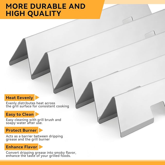 15.3 inch Flavorizer Bars for Weber Spirit I & II E310 E320 E330 S310 S320 S330 Gas Grills with Front Control Knobs, Replacement for Weber Spirit Grill Parts 7636, Stainless Steel, 5 PCS
