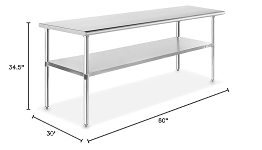 GRIDMANN Stainless Steel Work Table 60 x 30 Inches, NSF Commercial Kitchen Prep Table with Under Shelf for Restaurant and Home