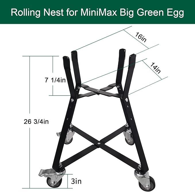 MinMax Big Green Egg Nest, Grill Stand for Big Green Egg Accessories, Rolling Nest with Heavy Duty Locking Caster Wheels Powder Coated Steel for BGE Smoker Kamado Joe Accessories