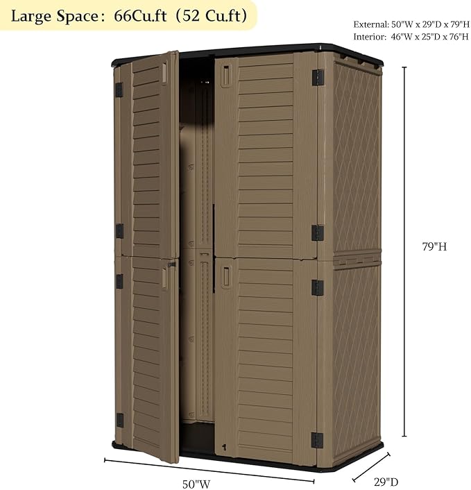 ZZM Large 67 Cu.ft Waterproof Storage Shed, Outdoor Storage Cabinet，Durable Resin Sheds for Patio Furniture, Garden Tools, Pool Accessories, Mower Storage (Coffee)