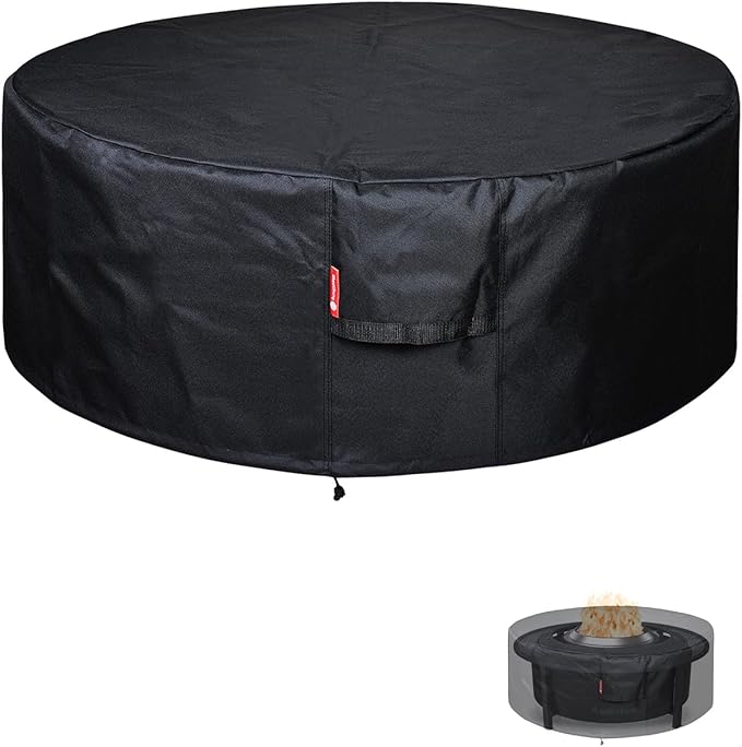 SheeChung Fire Pit Cover Round 56”D X 22”H for Solo Stove Fire Pit Surround Table,Waterproof Heavy Duty 600D Polyester Outdoor Table Protective Cover,Large Shelter for Smokeless Gas Fire Pit