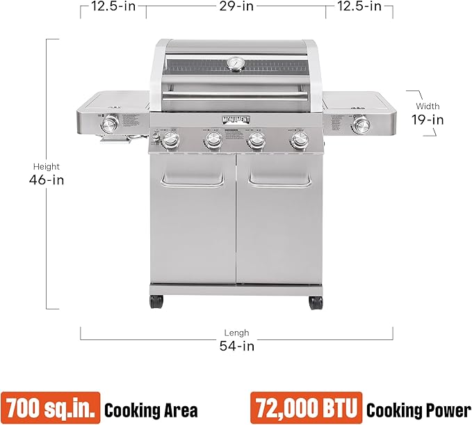 Monument Grills Larger 4-Burner Propane Gas Grills Stainless Steel Cabinet Style with Infrared Side Sear & Side Burners with Stainless Steel Cooking Grids(2 Items)