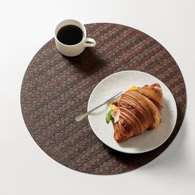 PIGCHCY Round 15" Water-Resistant Placemats Set of 6, Premium Faux Leather Placemats PVC Easy Clean Table Mats for Hotels Outdoor Dining, Wedding Decor (Brown)