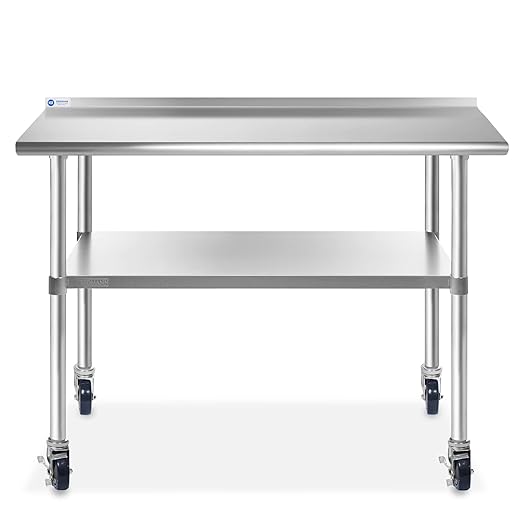 GRIDMANN Stainless Steel Table 72 in. x 30 in., NSF Commercial Kitchen Prep & Work Table w/Backsplash and Wheels