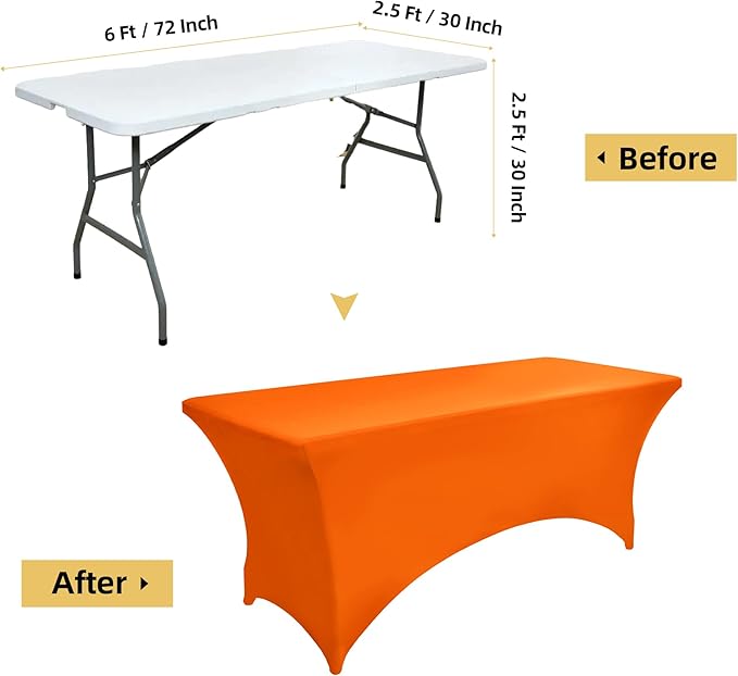 2-Pack 6ft Spandex Table Covers for Rectangle Standard Folding Tables - Wrinkle Resistant Stretch Tablecloths - Ultimate Fitted Table Protector for Parties, Trade Shows, Banquet