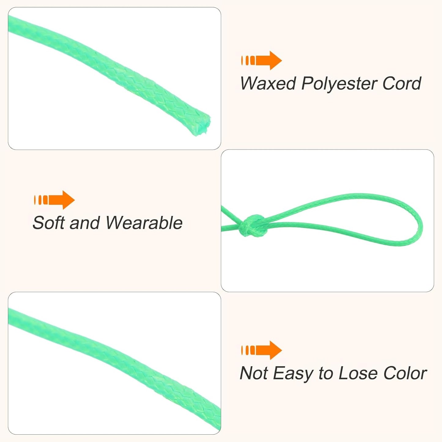 MECCANIXITY Waxed Cord 1.2mm Waxed Polyester Cord 175 Yard Wax String for Bracelet Making,Necklaces, Beading,Jewelry Making and DIY Crafts(Bright Green)
