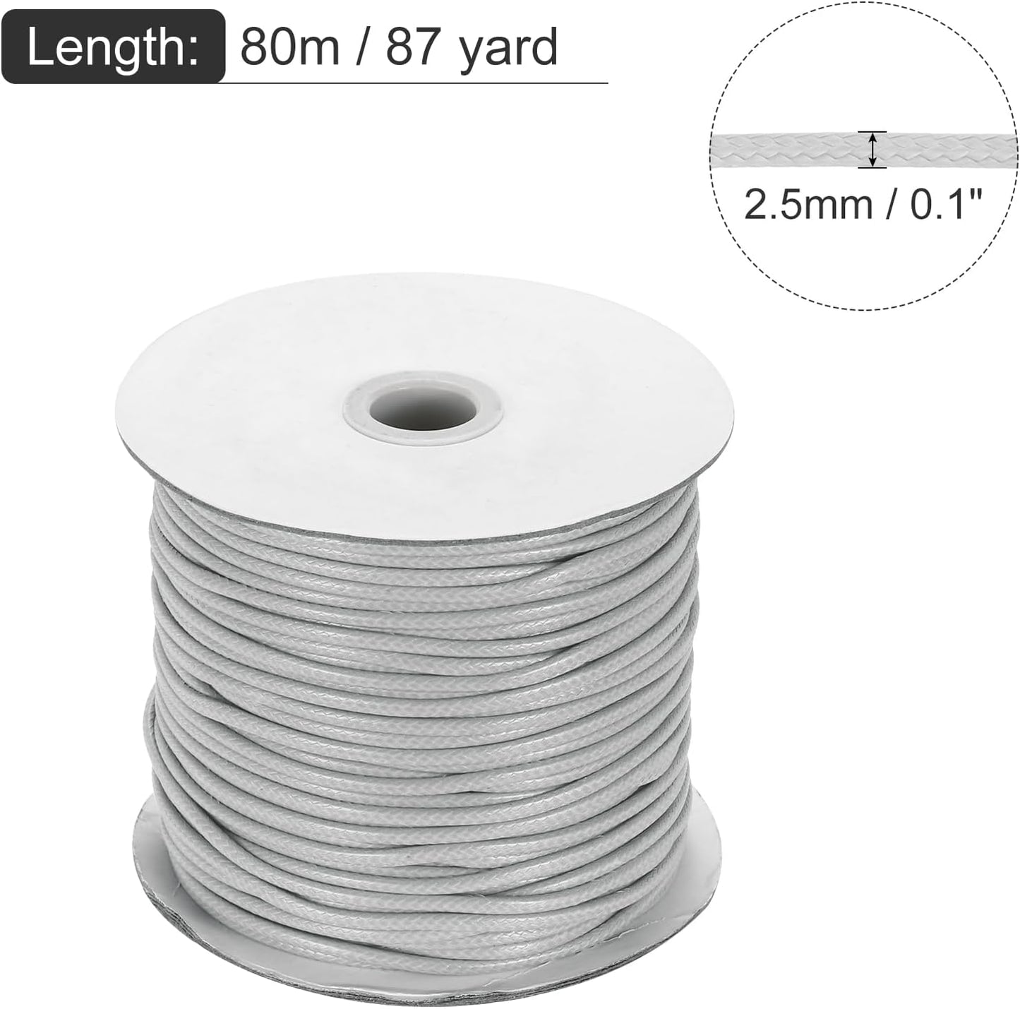 MECCANIXITY Waxed Cord 2.5mm Waxed Polyester Cord 87 Yard Wax String for Bracelet Making, Necklaces, Beading, Jewelry Making and DIY Crafts(Light Gray)