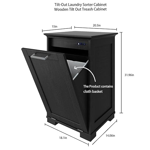 OLD CAPTAIN Wooden Tilt Out Trash Cabinet, Wooden Kitchen Garbage Can Free Standing Holder, Black Finish