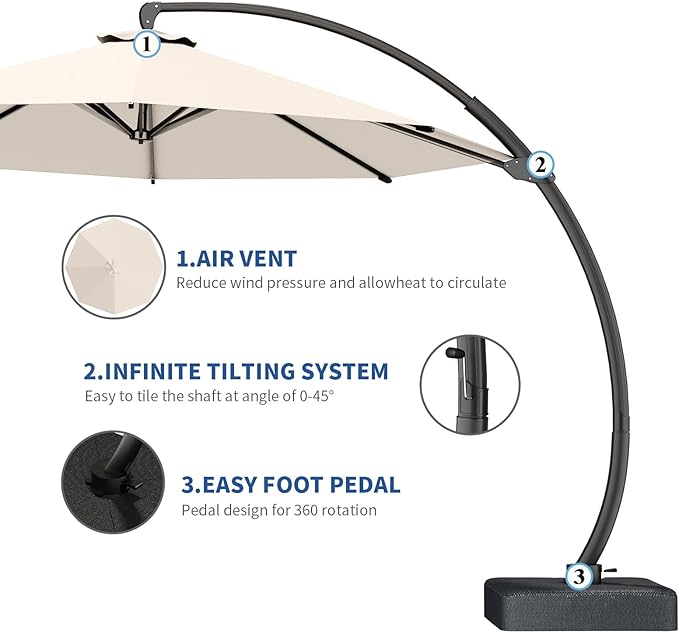 7 Piece Patio Dining Set with 11ft Patio Umbrella (Cream-White), 7 Black Outdoor HDPE Dining Set with 6 Chairs + 1 Large Table, for Market, Pool, Garden, Backyard, Deck
