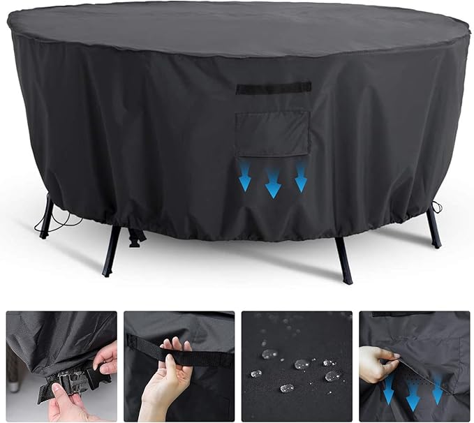Tempera Patio Round Furniture Cover , Anti-Fading and UV Resistant Sectional Sofa , Outdoor Table Cover Waterproof , 84''D x 27.8''H,Space Grey