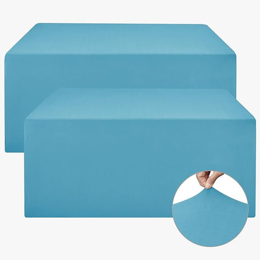 Nasitos Fitted Table Covers Stretch Spandex - 96 x 30 Inch - 2 Pack Turquoise Rectangle Table Clothes for 8 Foot Folding Tables, Fabric Tablecloths for Parties, Trade Show, Craft Show