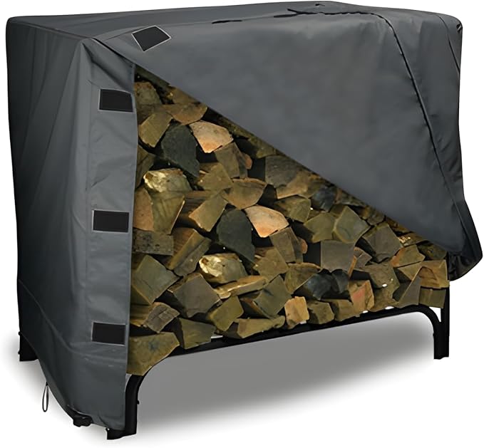 Eevelle Patio Log Rack Cover Made with Marinex Marine Grade Fabric - Waterproof - Durable Firewood Storage Large Log Rack Covers - Weather Protection - (42" H x 48" L x 24" D, Charcoal Gray)