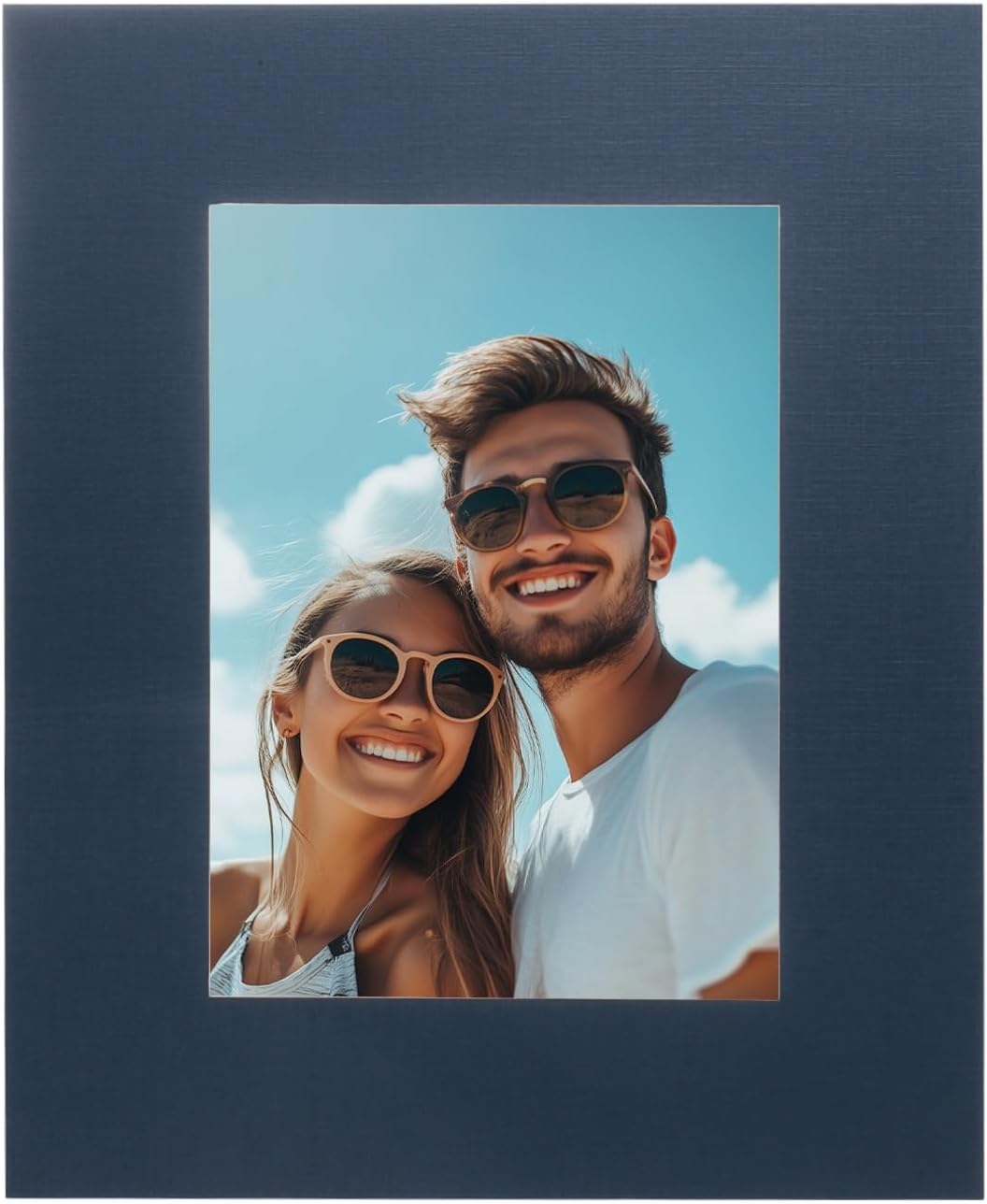 uxcell Picture Mats, 8 x 10 Mat Board Center for 5 x 7 Pictures Acid Free White Core Bevel Cut Frame Mattes with Backing for Display Art Measuring, Dark Blue