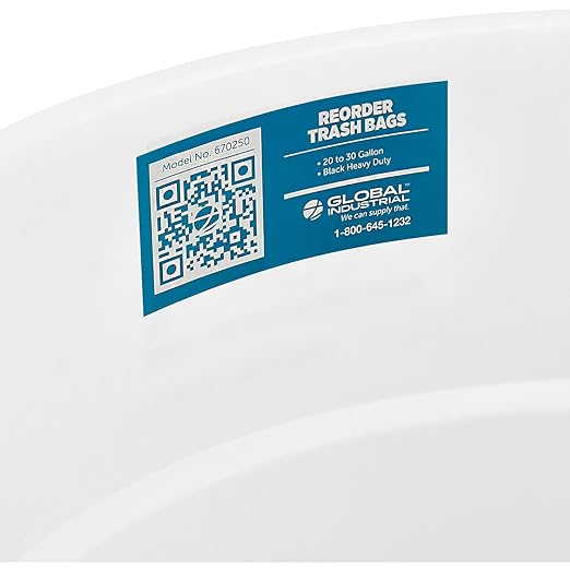 Global Industrial Commercial Round Trash Can, 32 Gallon Capacity, Plastic Garbage Can, Indoor and Outdoor Utility Trash Can, White, 21-3/4"W x 27-1/2"H, No Lid