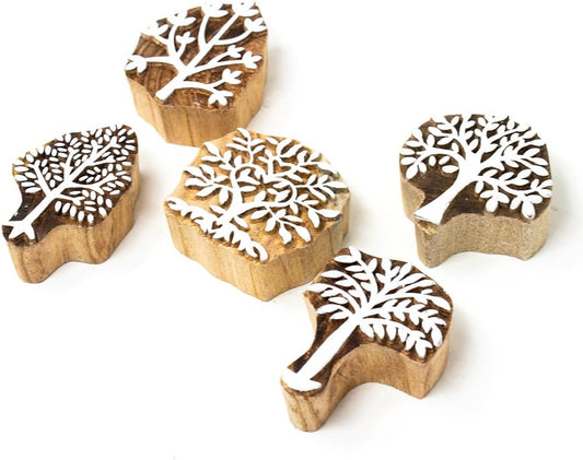 Wooden Printing Stamps Indian Design - Block Stamp for Printing Saree Border/Dresses/Craft Card Making/Scrapbook/Clay Pottery (Set of 5) Hashcart®
