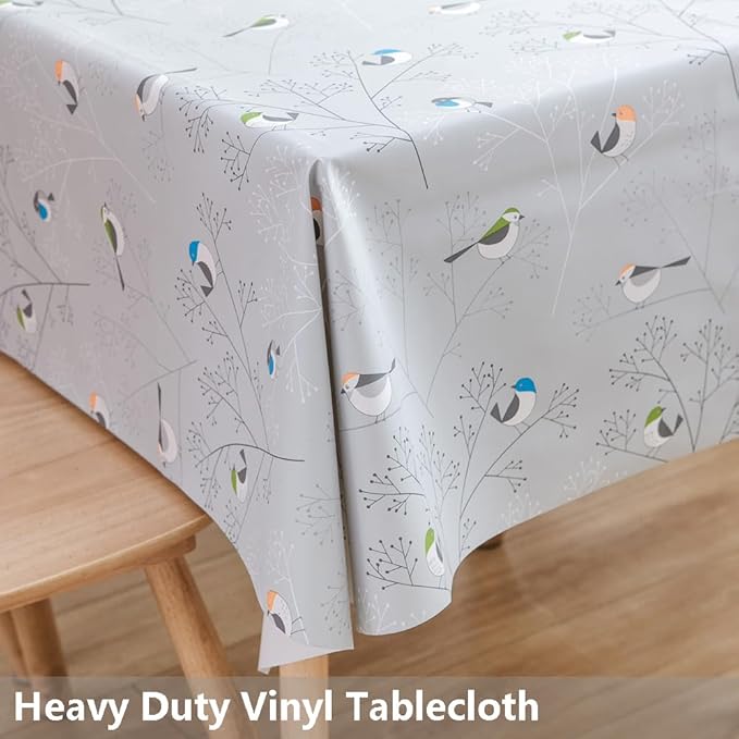 TruDelve Heavy Duty Vinyl Tablecloth Plastic Table Cloth Square Tables Waterproof Oilcloth Tablecloths Outdoor Picnic Table Cover (54'' x 54'', Birds-1)
