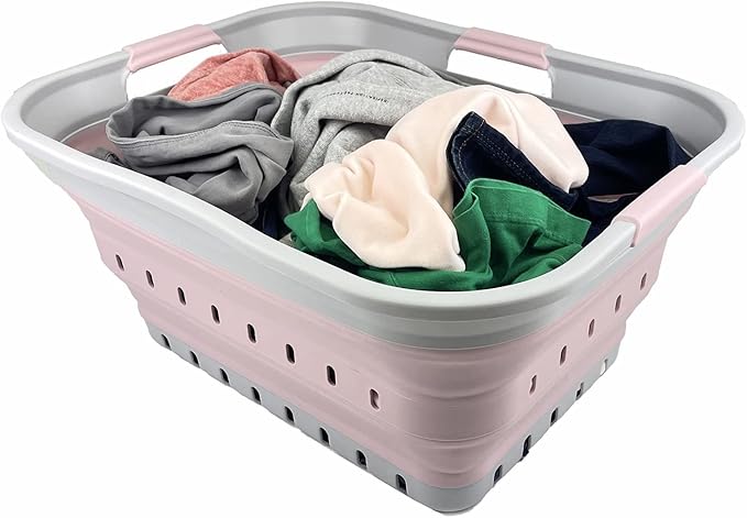 SAMMART 42L(11 gallons) Collapsible Plastic Laundry Basket - Foldable Pop Up Storage Container/Organizer - Portable Laundry Hamper- Space Saving Outdoor
