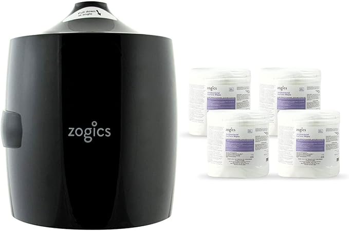 Zogics Antimicrobial Wipes and Wall Mounted Dispenser – No-Touch Wipes Dispenser, Mounts Easily to Wall for Quick Access to Disinfecting Wet Wipes