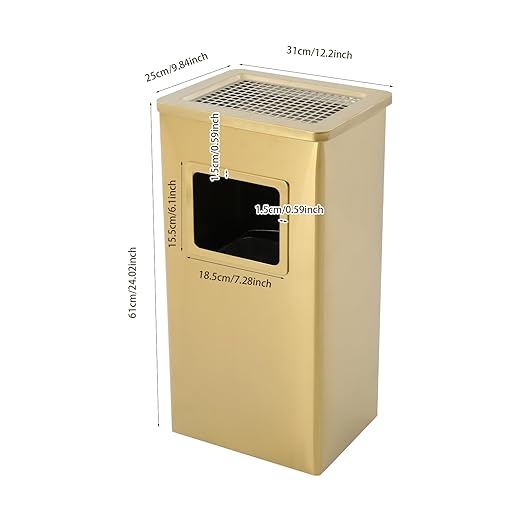 Trash Can with Lid Outdoor Indoor Stainless Steel Commercial Garbage Bin Waste Container with Inside Barrel for Patio Yard Garage, Gold