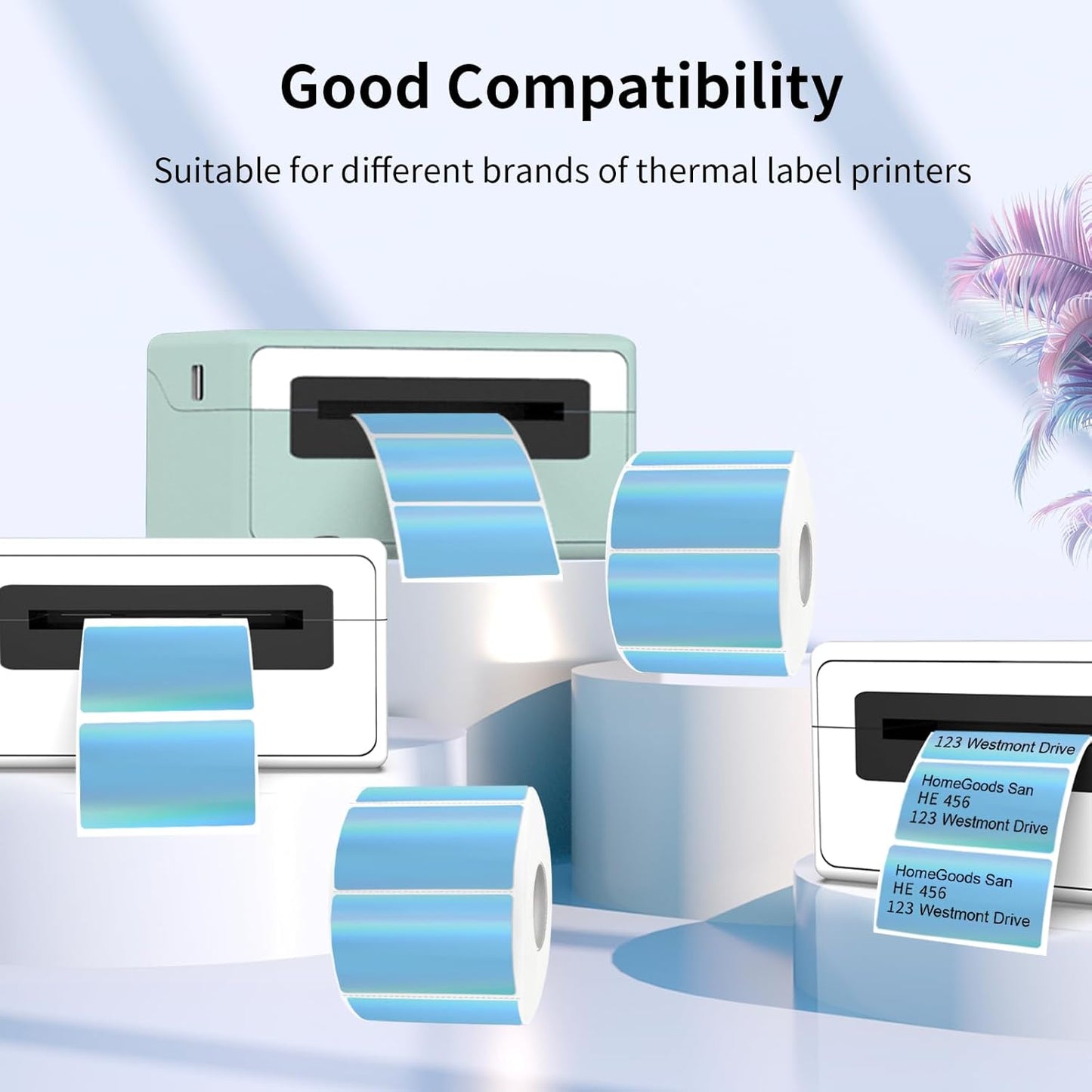 2.25"x1.25" Direct Thermal Labels, Holographic Thermal Printer Labels for Barcode, Self-Adhesive Address Shipping Thermal Label Stickers-1 Roll, 300 Labels, Holographic Blue