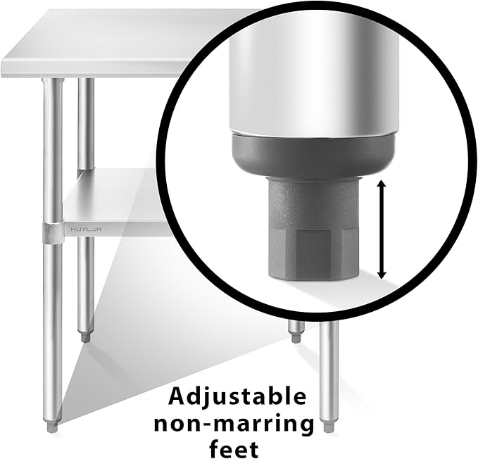 KUTLER Stainless Steel Table 30 x 48 Inches, NSF Heavy Duty Commercial Kitchen Prep and Work Table with Undershelf for Restaurant, Hotel, Home