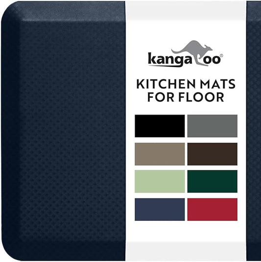 KANGAROO Thick Ergonomic Anti Fatigue Mats for Kitchen Floor, Cushioned Standing Office Desk Mat, Waterproof Scratch Resistant Topside, Supportive All Day Comfort Padded Foam Rugs, 17x24, Navy