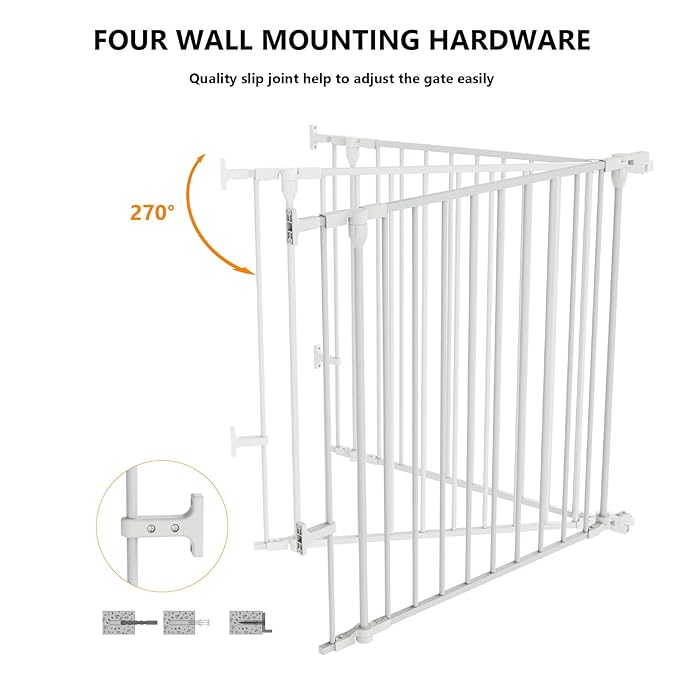Bonnlo 82-Inch Versatile Safety Gate Metal Baby/Pet Gate Configurable Dog Barrier - Ideal for Wide Door Openings, Stairways, Doorways, Includes Wall Mounts