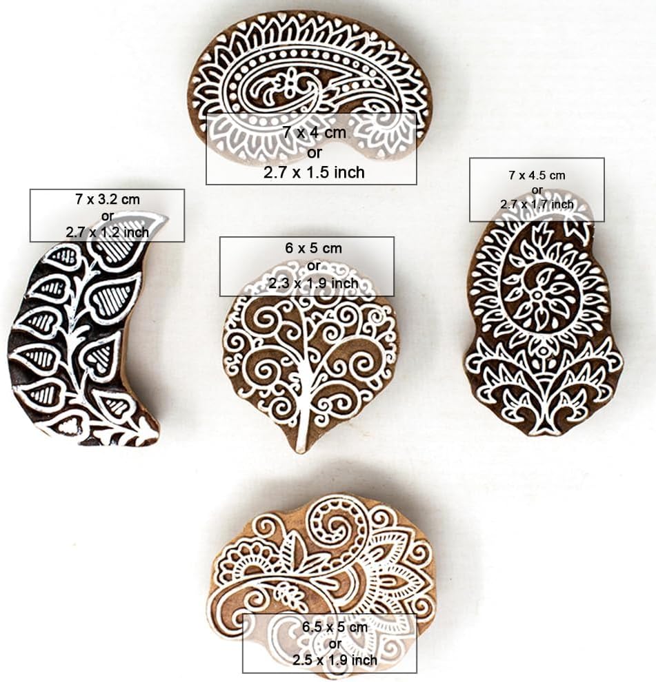 Handcarved Wooden Block Stamp for Printing Scrapbooking/Wooden Stamps for Project Designing/Fabric Textile/Clay/Pottery Craft/Tattoo | Set of 5 | Hashcart®
