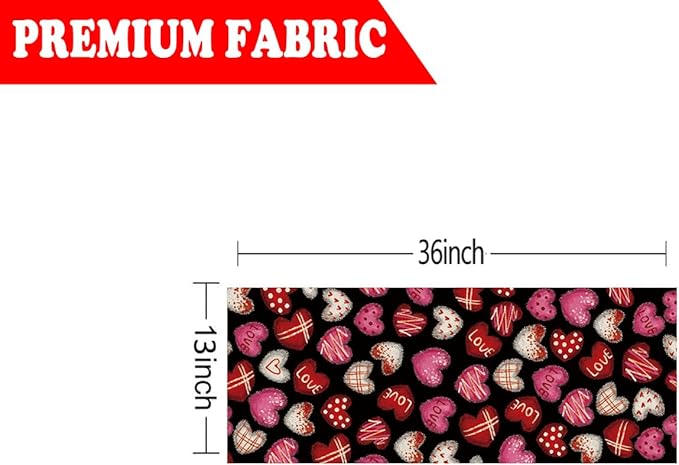 Valentines Day Decorations Table Runner Love Hearts Black Kitchen Dining Table Decor Holiday Anniversary Indoor Outdoor Party Suppies 36×13 Inch