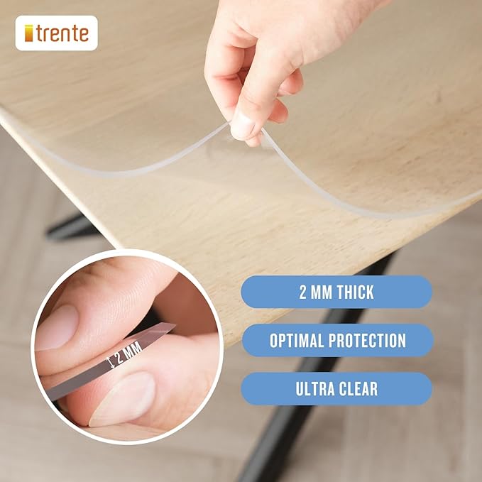 Clear Table Cover Protector, 36x70 inch , German Quality with 2 Mm Thickness, Stain Resistant Dining Pad with Beveled Edges, Washable Tablecloth, Fitted Clear Desk Cover for Indoor & Outdoor Use