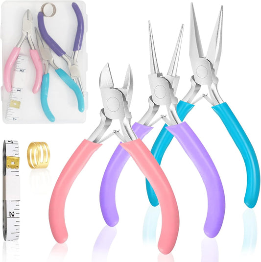 3 Pack Jewelry Pliers Set, Mini Pliers Set with Needle/Round, Carbon Steel Jewelry Tools with Storage Box, Applicable to Jewelry Making Supplies, Handicrafts, Earring Making