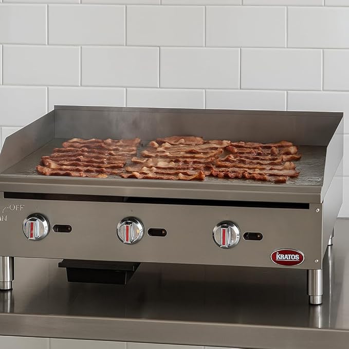 Kratos 36" Wide Commercial Countertop Griddle, Gas Hot Plate for Restaurants, Manual Controls, 3 Independent Burners, Powerful 90,000 BTU Output (29Y-005)