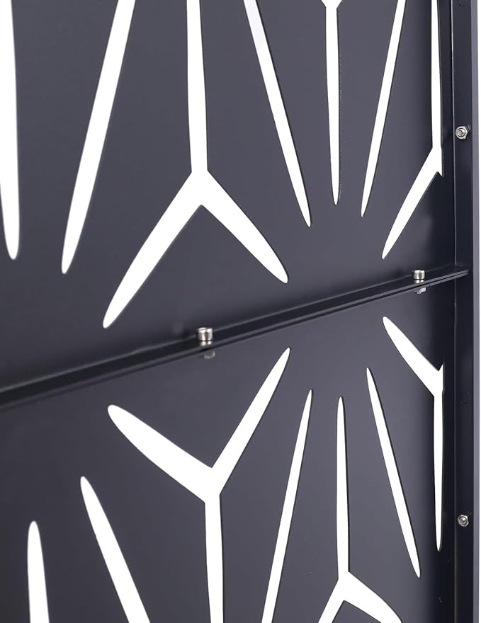 Outdoor Privacy Screen, 76" H x 48" W Decorative Metal Panel, Steel Privacy Divider with Freestanding Base, Ideal for Garden, Patio, or Balcony, Black