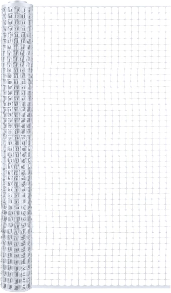 BOEN Garden Fence Temporary Barrier Outdoor Fence for Dog, Rabbit or Deer, Garden Netting Plastic Mesh Plant Protection (4' x 100', White)