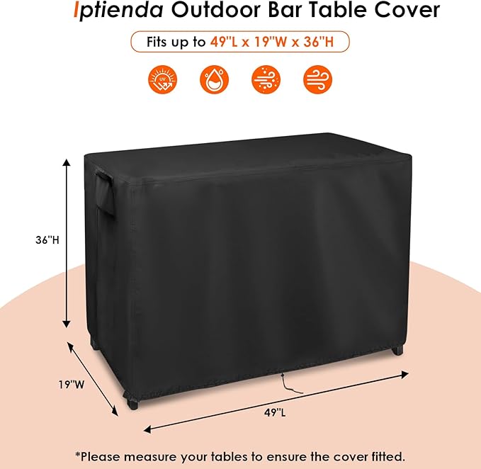 Outdoor Bar Table Cover for Bar Height Patio Furniture Table, 49inch Waterproof Portable Bar Tall Table Cover for Kitchen Dining Table and Pub Table-49"L x 19"W x 36"H