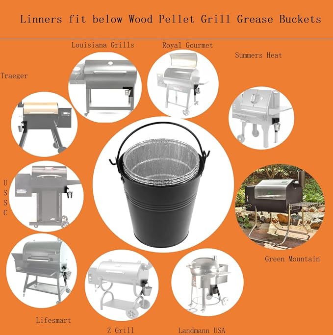 Firsgrill Grease Bucket Liners Replacment Traeger, Z Grill, Green Mountain Pellet Wood Smoker (15, Liners)