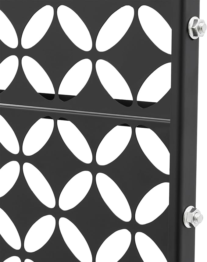 75" H×35" W Decorative Outdoor Privacy Screen with Stand, Outdoor Decor Privacy Fence Screen Metal Fence Panels, Free Standing Metal Divider for Patio Lawn Deck (Black-Circle)