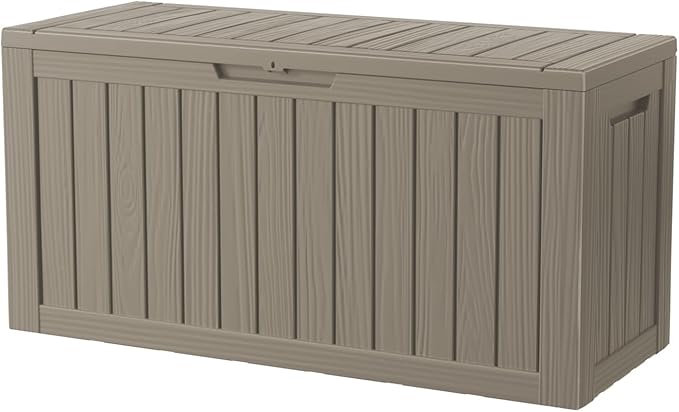 80 Gallon Outdoor Storage Box – Resin Deck Box with Lockable Lid, Waterproof Patio Furniture Storage for Tools, Garden & Yard Organization (Grey)